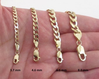 14k Yellow Gold Curb Cuban Link Chain Necklace 16" 18" 20" 24" - 3.7 mm , 4.6 mm, 6.5 mm , 8.0 mm