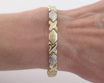 14k  Gold Hugs And Kisses Diamond Cut  Bracelet - Shiny Two Tone Bracelet