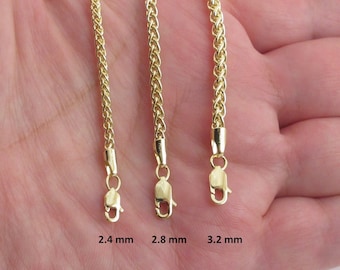 14k Yellow Gold Wheat Chain 16" 18" 20" 22" 24" - 2.4 mm , 2.8 mm ,3.2 mm