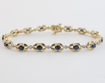 14k Yellow Gold Diamond And Sapphire Tennis Bracelet