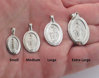 14k Solid White Gold Virgin Mary Pendant Small Medium Large Extra Large