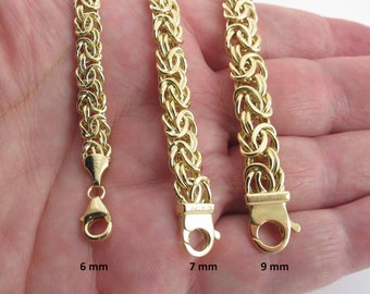 14k Gelbgold Byzantinerarmband und Halskette 7 1/4", 8", 18" - 6 mm, 7 mm, 9 mm breit