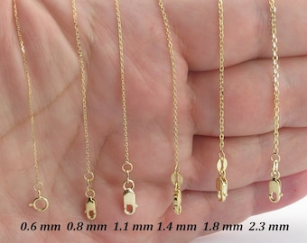 14K Solid Yellow Gold Diamond Cut Cable Chain 16" 18" 20" 22" 24"- 0.6 mm - 3.1 mm - Fine Dainty Chain For Women