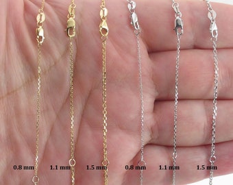 14k Solid Gold Extendable Cable Chain 18" to 16" ,  0.8 mm , 1.1 mm , 1.5 mm - Available in Yellow And White Gold