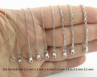 Solid White Gold 14k Cable Chain 16", 18", 20",22", 24" - 0.6 mm , 0.8 mm , 1.1 mm , 1.3 mm , 1.4 mm 1.5 mm 1.8 mm , 2.3 mm , 3.1 mm