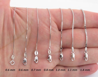 14k White Gold Box Chain 16" 18" 20" 22" 24" 30"- 0.6 mm ,0.7 mm, 0.8 mm, 1.0 mm , 1.1 mm , 1.4 mm