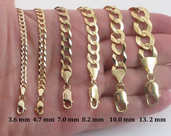 14k Solid Yellow Gold Cuban Curb Link Bracelet 7" to 8 1/2"- 3.6 mm to 13.2 mm - Great Bracelet For Women And Men