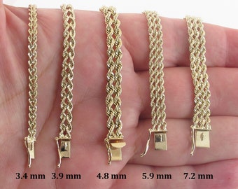 14k Solid Yellow Gold Rope Bracelet 7", 8" - 3.4 mm , 3.9 mm , 4.8 mm , 5.9 mm , 7.2 wide