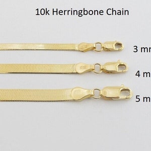10k Solid Yellow Gold Herringbone Chain: (14&quot;- 20&quot;) ,  3 , 4 , 5 mm wide