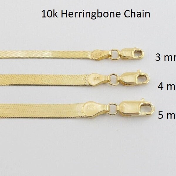 Herringbone Chain Necklace 10k Solid Yellow Gold 16" , 18" , 20" ,  3 , 4 , 5 mm wide , Stylish Unisex Chain