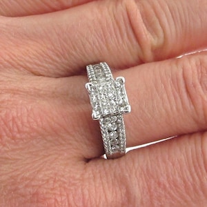 14k White Gold Diamond Engagement Ring, Princess Cut diamond Ring 1.00 carat
