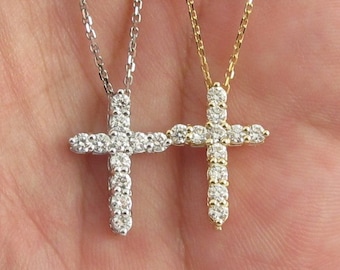 14k Gold Diamond Cross Necklace 16" 18" 20"  -  Beautiful Cross In Yellow And White Gold