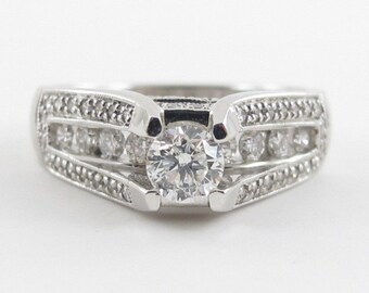 Diamond Engagement Ring 14k White Gold - Elegant Solitaire With Accent Ring 1.00 carat