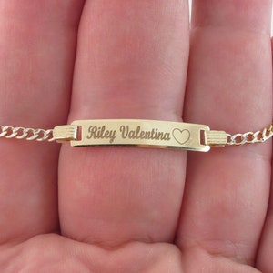 Baby ID Name Cuban Bracelet 14k Solid Yellow Gold - Birthday Gift / Baby Shower - Adjustable