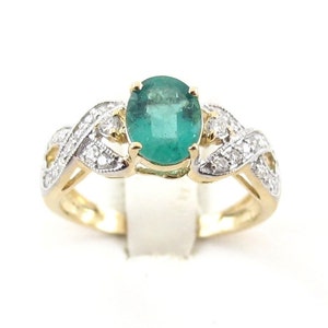 14K Yellow Gold Emerald And Diamond Ring, 14k Yellow Gold Gemstones Ring, Natural Emerald