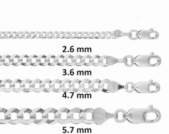 14k Solid White Gold Cuban Curb Chain 16" 18" 20" 24"- 2.6 mm , 3.6 mm , 4.7 mm , 5.7 mm