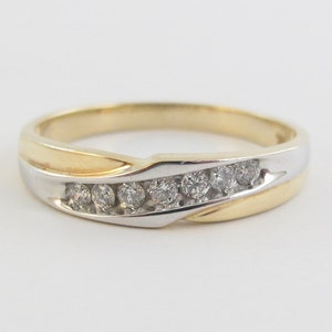 14k oro amarillo y blanco hombres diamante anillo de boda tamaño 10 1/2