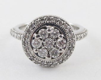 14k White Gold Halo Diamond Ring 1.25 carats - Cluster Design Diamond Ring