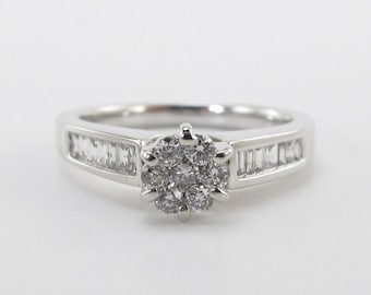 14k White Gold Diamond Cluster Engagement Ring - 1.00 Carat
