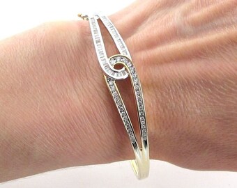 Bracelet Or 18 Carats 3 Joncs Diamants - Poids 47,92 G (Occasion Or Blanc)