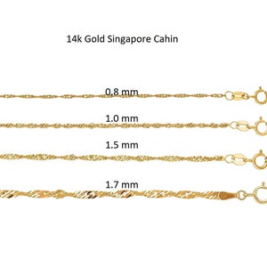 Singapore Chain Necklace 14k Yellow Gold 0.8 mm ,1.0 mm , 1.5 mm , 1.7 mm Available In 16 18 20 22 24 Round Spring clasp image 1