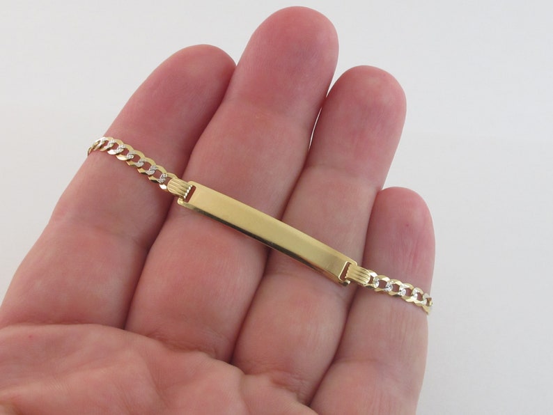 Unisex Cuban Link ID Bracelet 14k Solid Yellow And White Gold Etsy