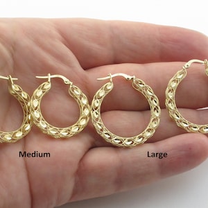 14k Yellow Gold Turkish Style Hoop Earrings - Wonderful Earrings With Nice Diamond Cuts