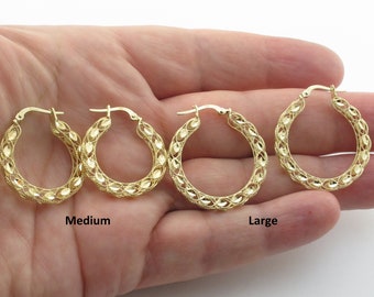 14k Yellow Gold Turkish Style Hoop Earrings - Wonderful Earrings With Nice Diamond Cuts