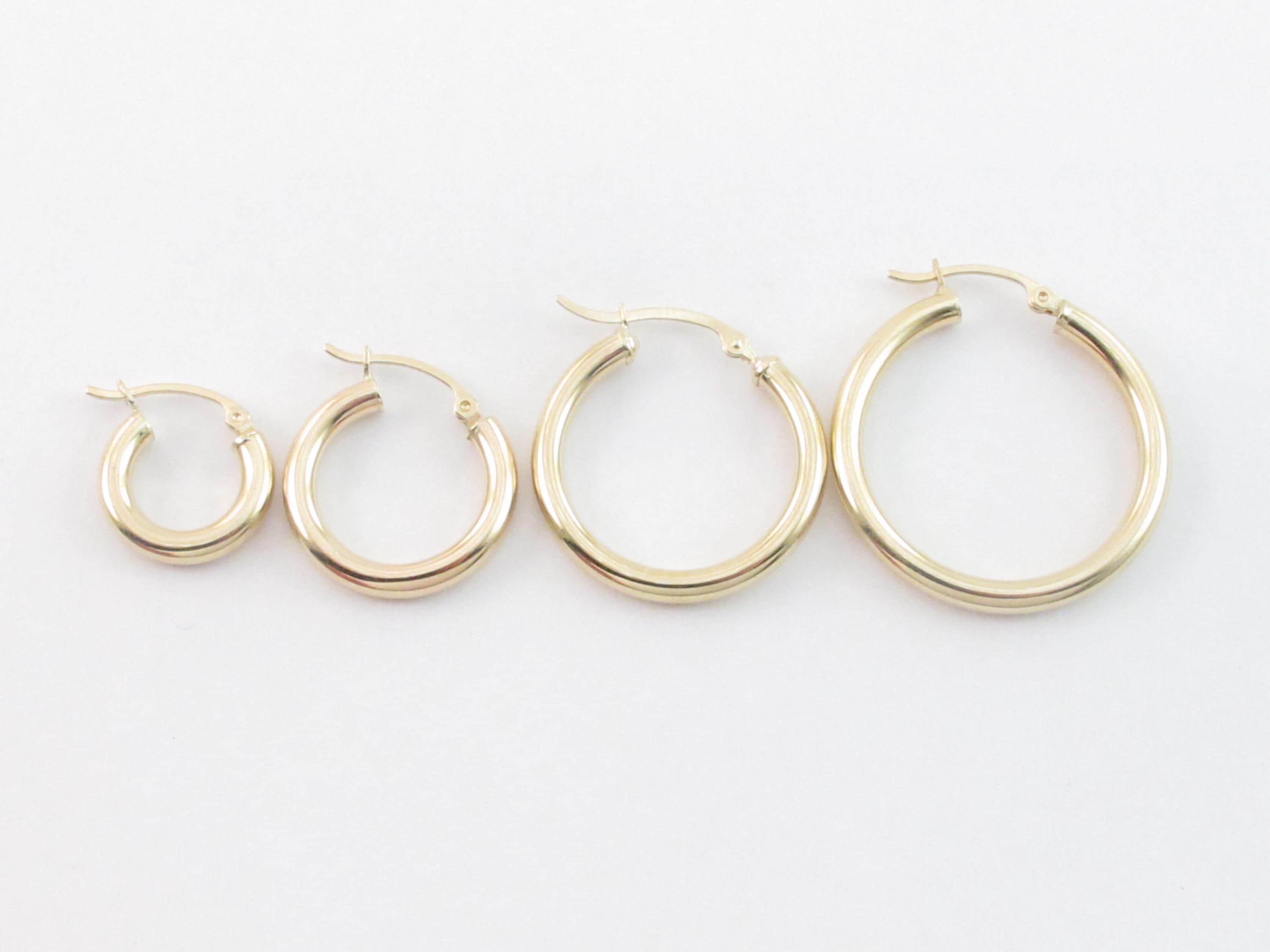 14 K Oro Giallo Lucido Orecchini A Cerchio Esagono - Foto 7