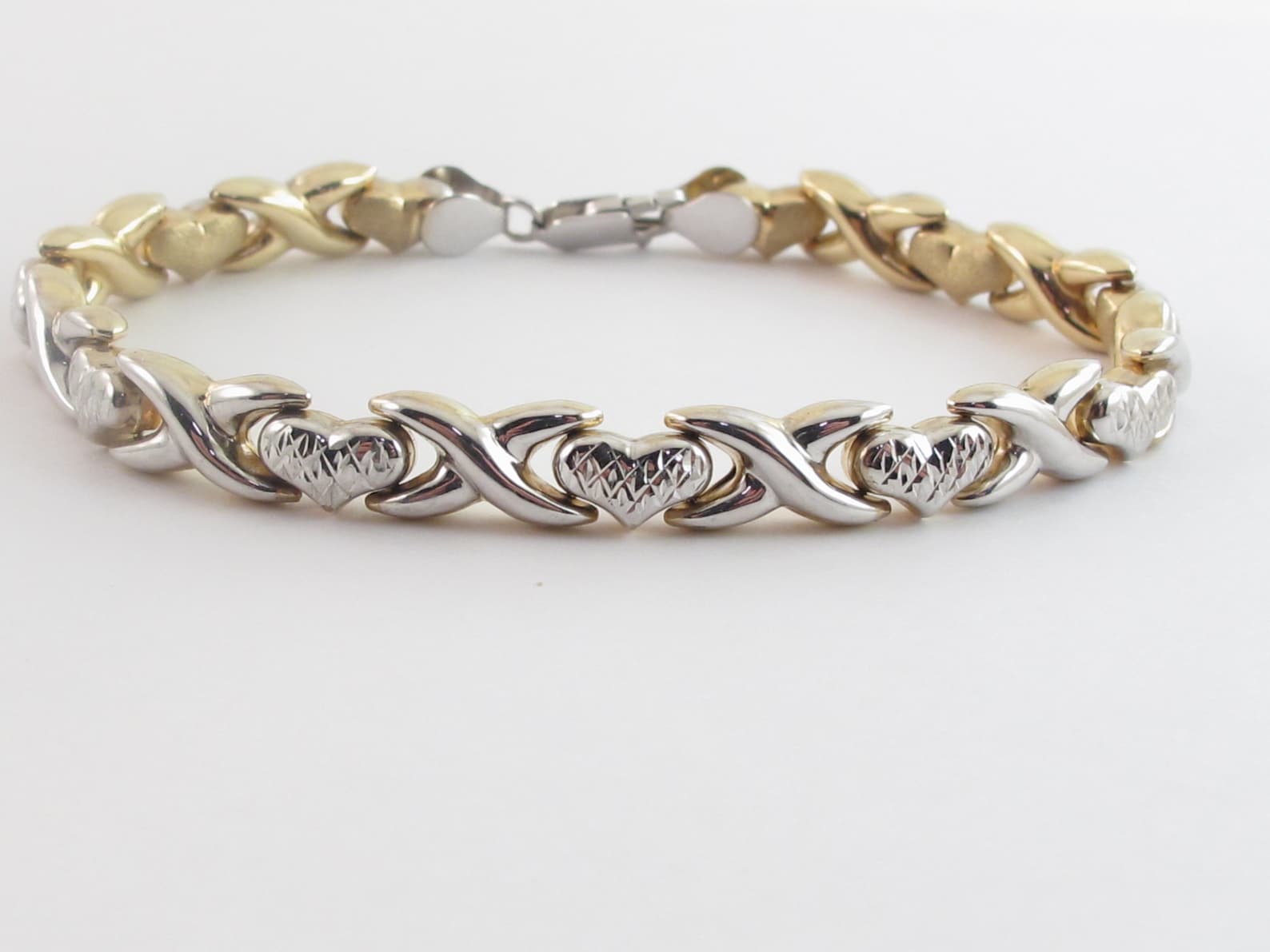 14k Gold X And Heart Bracelet Wonderful Two Sided Yellow And Etsy