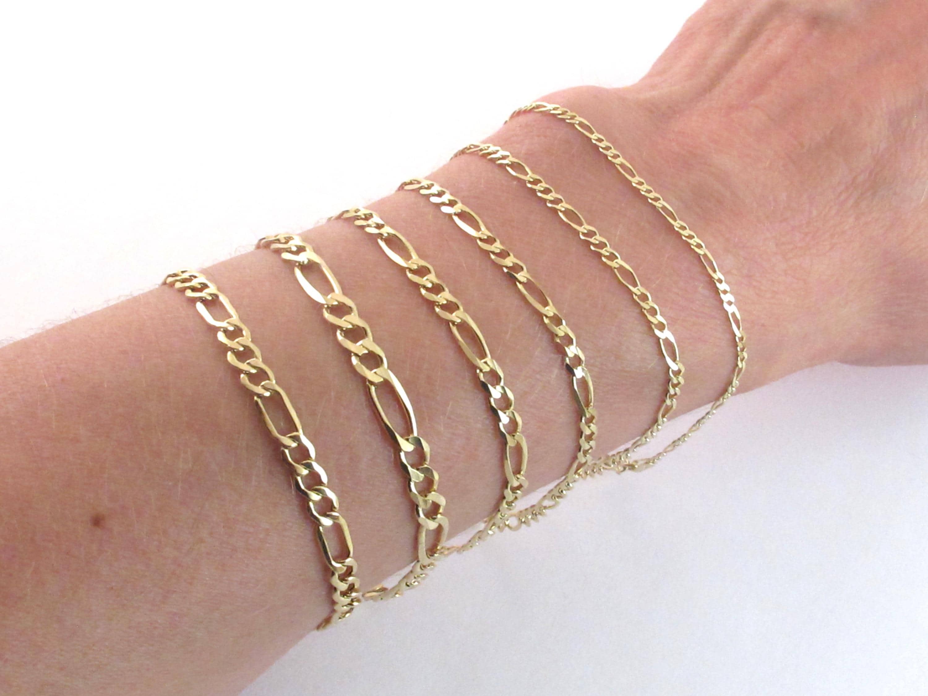14k Solid Yellow Gold Figaro Bracelet - Women's & Men's - Etsy