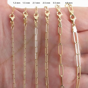 14k Solid Yellow Gold Paperclip Chain: 16-24 Inch, 1.2-6.1 mm