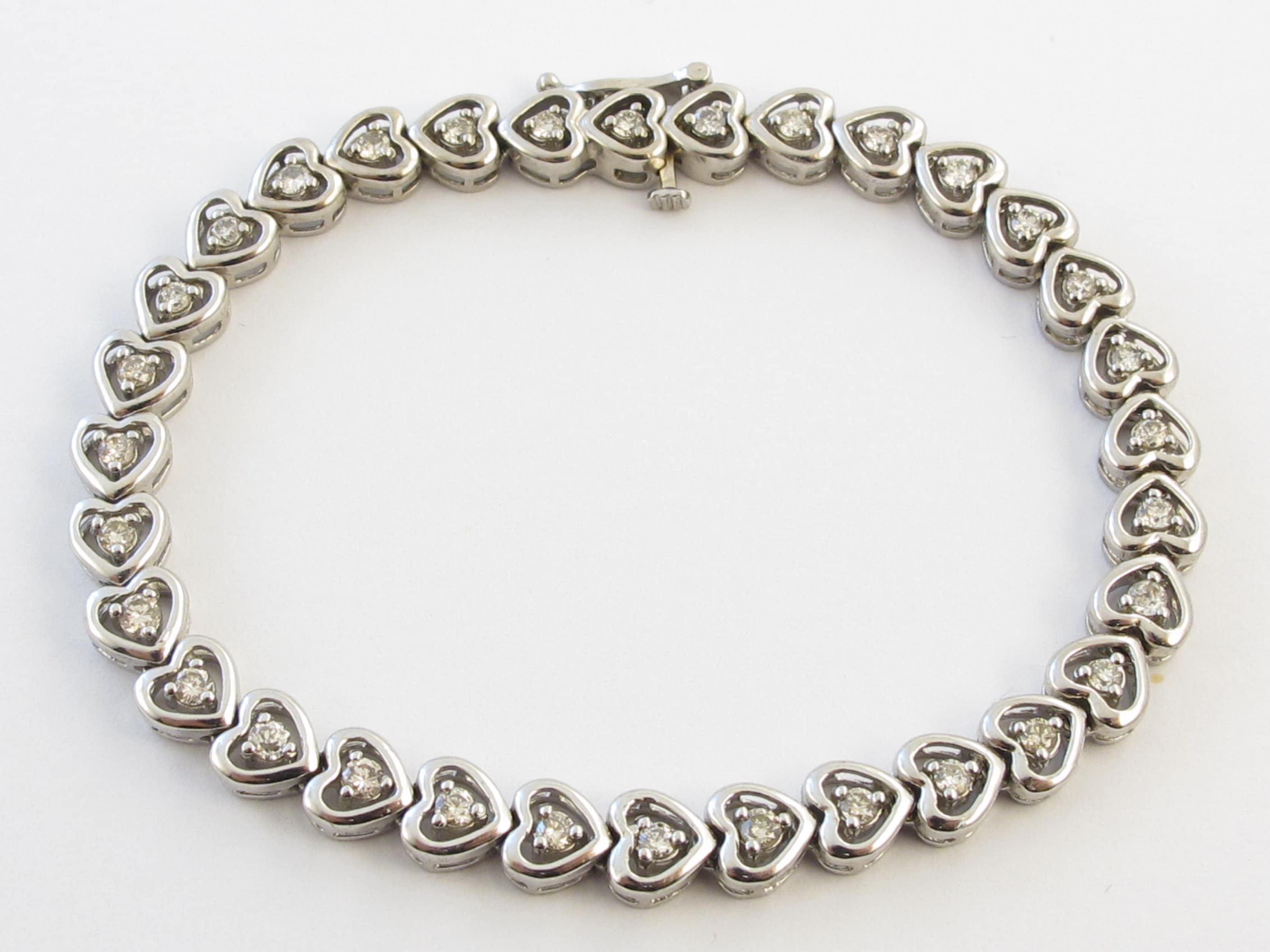 14k White Gold Diamond Heart Tennis Bracelet 7 1.30 Etsy