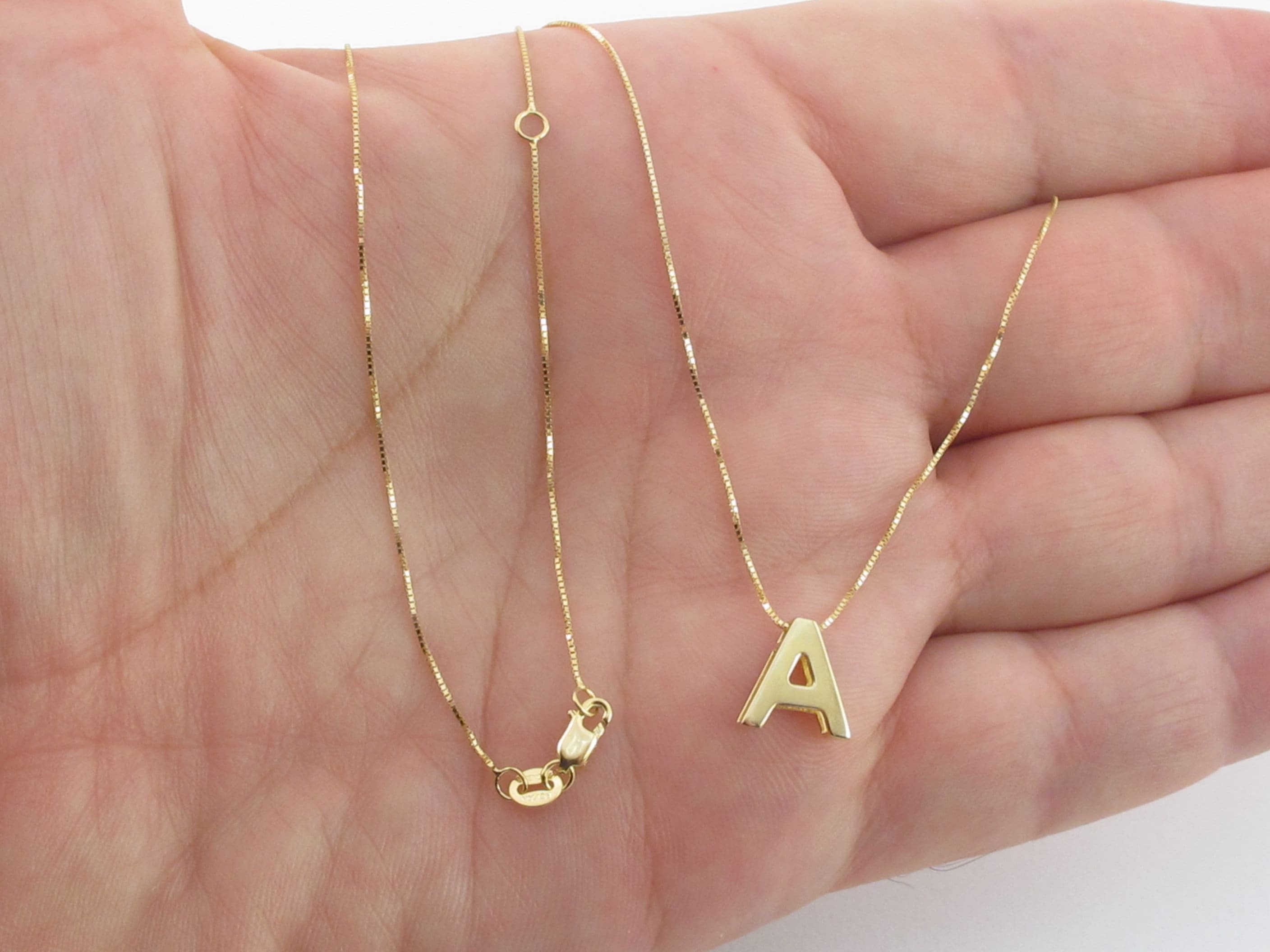 14k Solid Gold Initial Necklace Letter Necklace Yellow Etsy