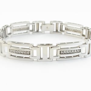 14k Solid White Gold Men's Diamond Bracelet
