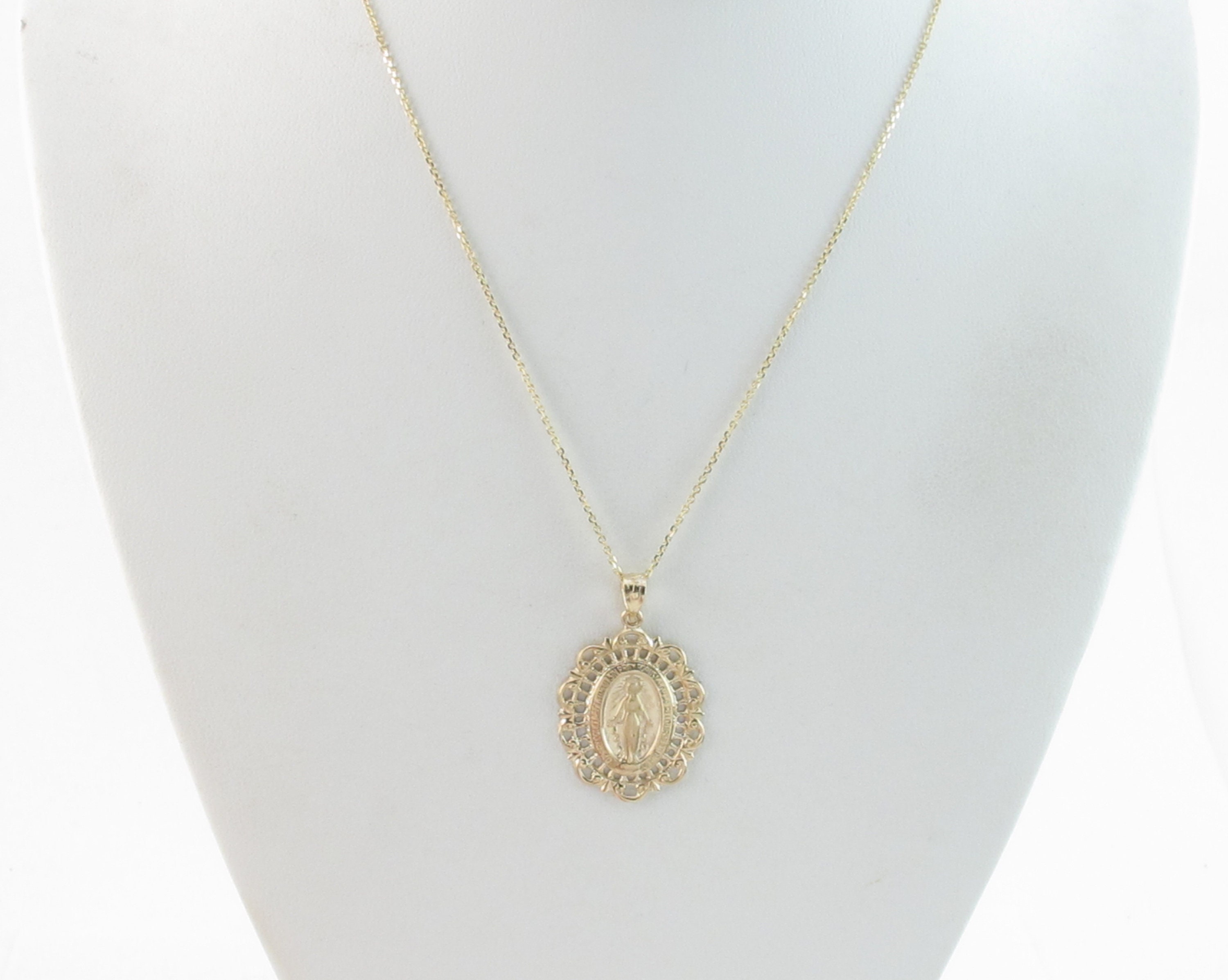14k Solid Yellow Gold Virgin Mary Pendant Necklace 16" 18" 20" - Etsy
