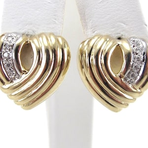 14k Yellow Gold Heart Diamond Stud Earrings: Valentines Gift
