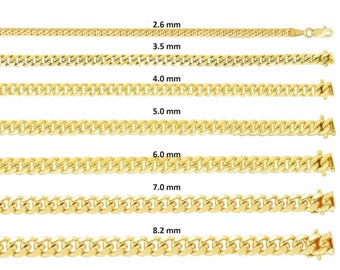 10k  Solid Yellow Gold Miami Cuban Chain Necklace  18" 20" 22" 24"- 2.6 mm To 8.2 mm - Heavy Gold Chains For Men And Women