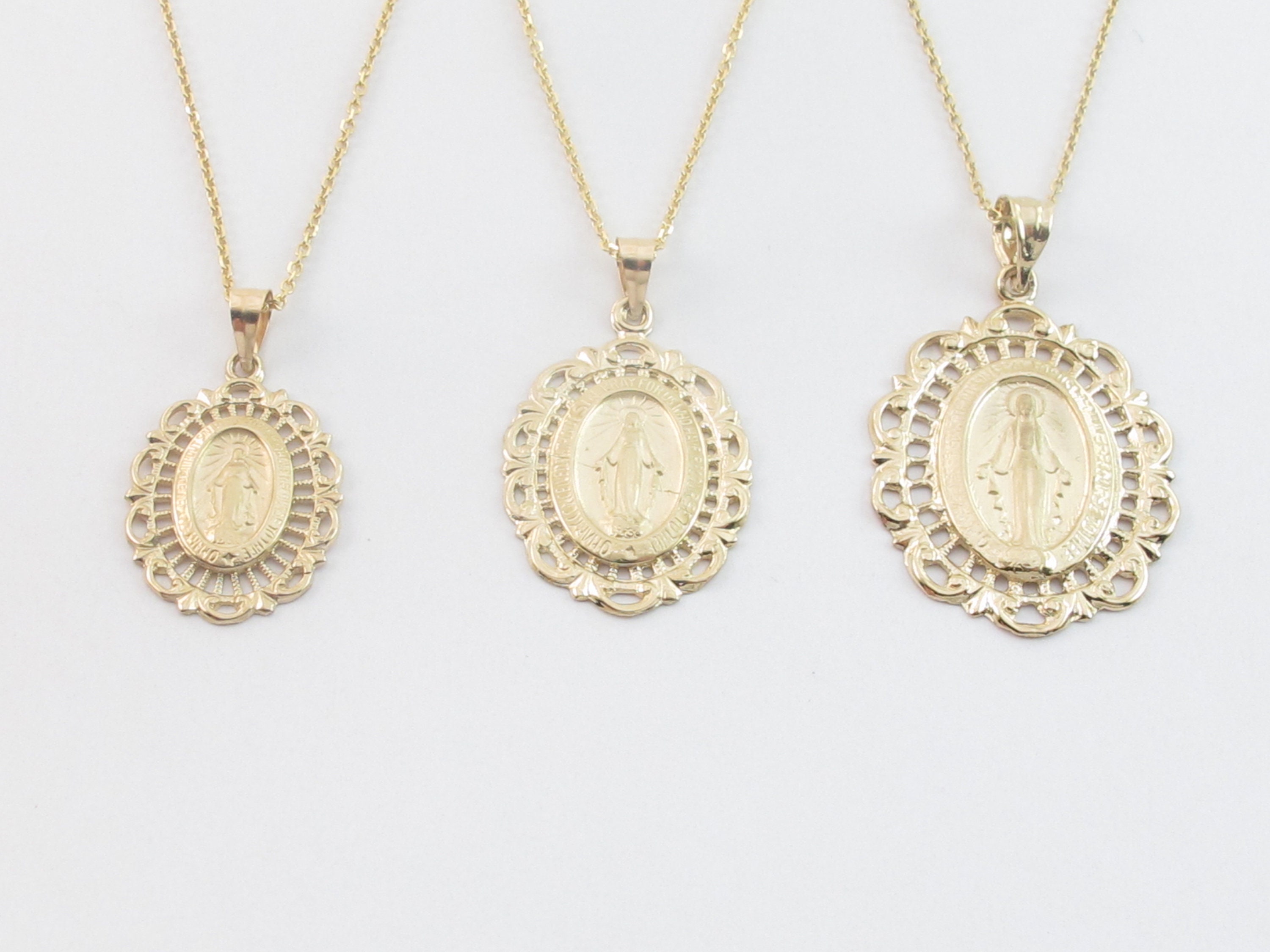 14k Solid Yellow Gold Virgin Mary Pendant Necklace - Etsy