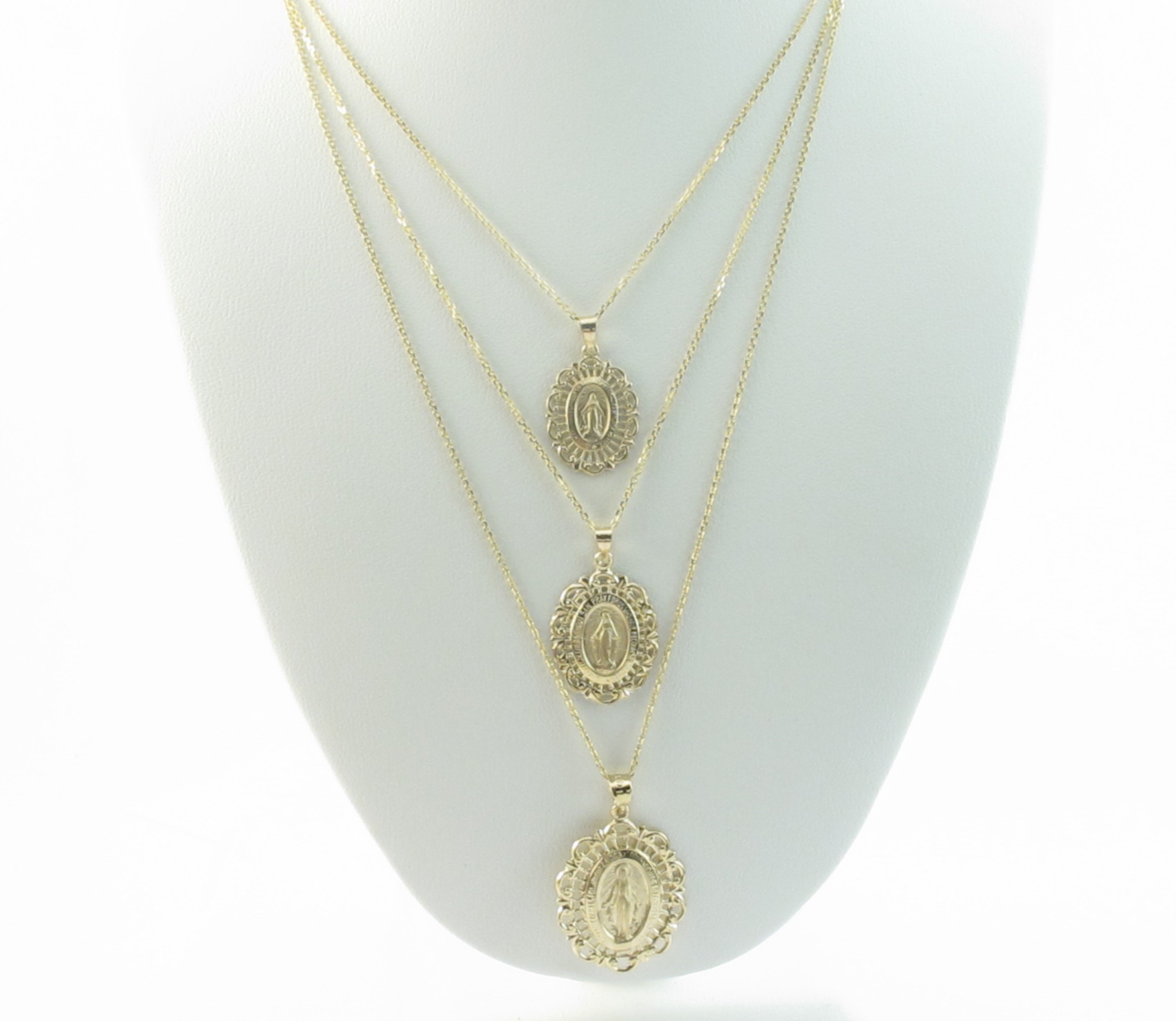 14k Solid Yellow Gold Virgin Mary Pendant Necklace - Etsy