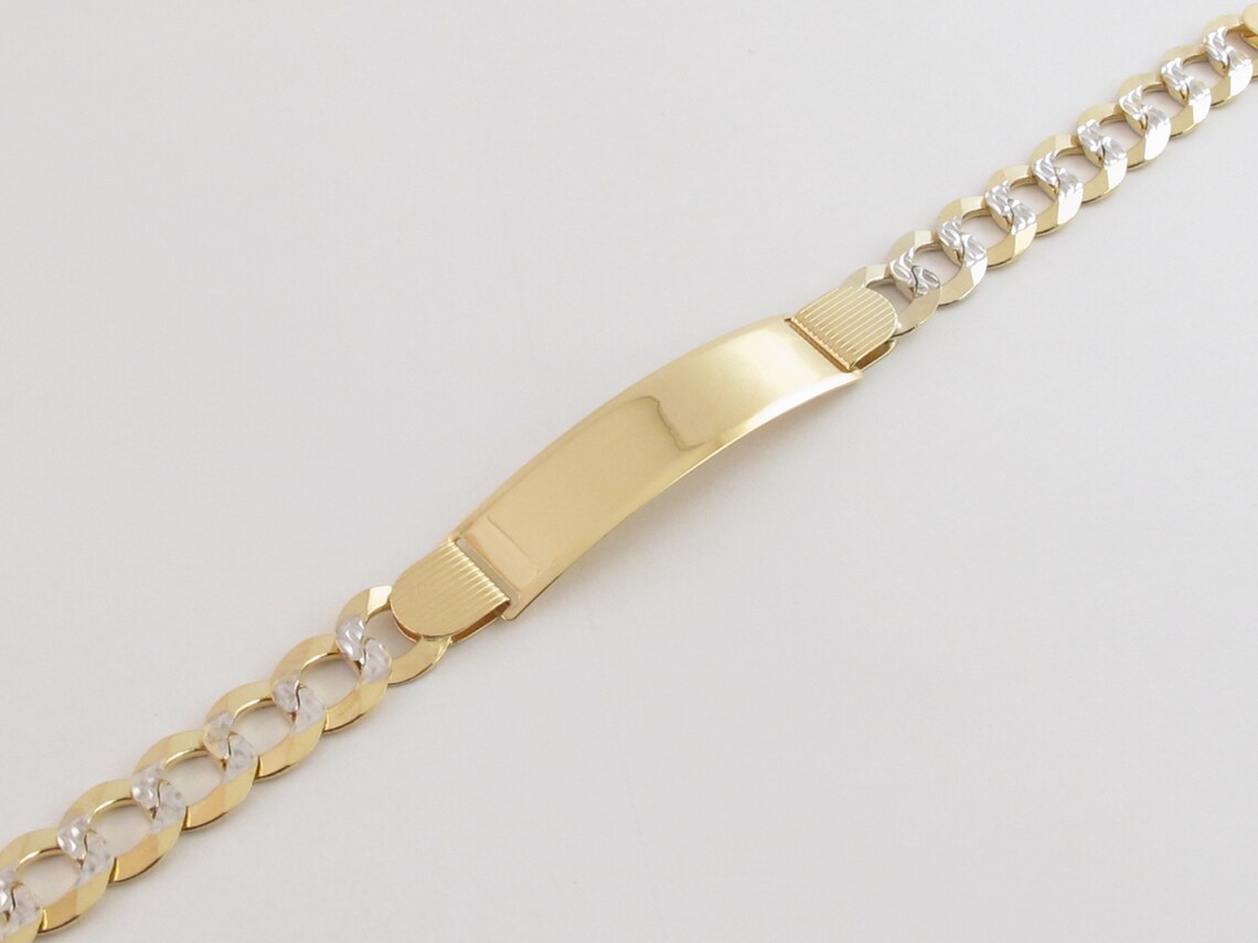14k Solid Gold Men's Cuban Link ID Bracelet 8 8 Etsy