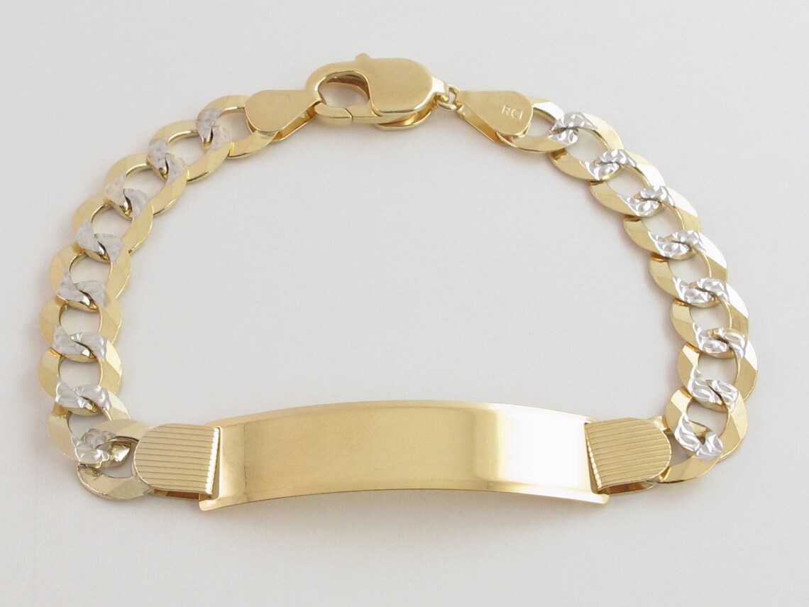 14k Solid Gold Men's Cuban Link ID Bracelet 8 8 Etsy
