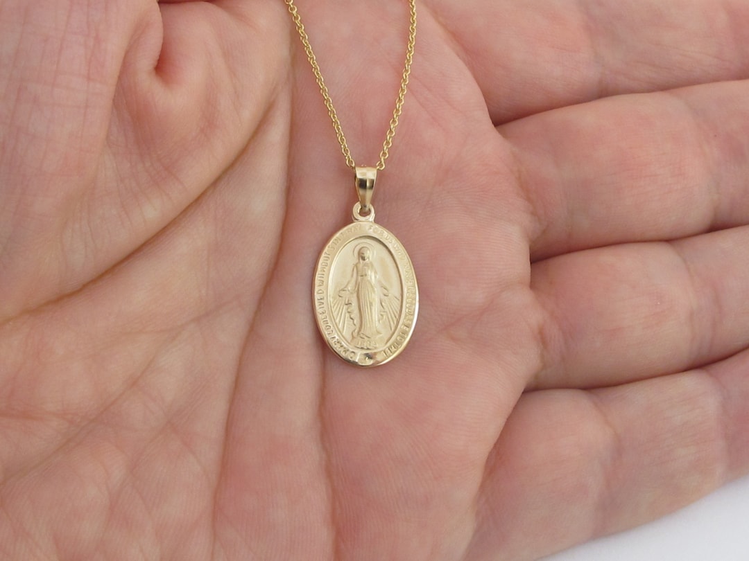 Real 14k Yellow Gold Virgin Mary Pendant Necklace 16", 18", 20" - Etsy