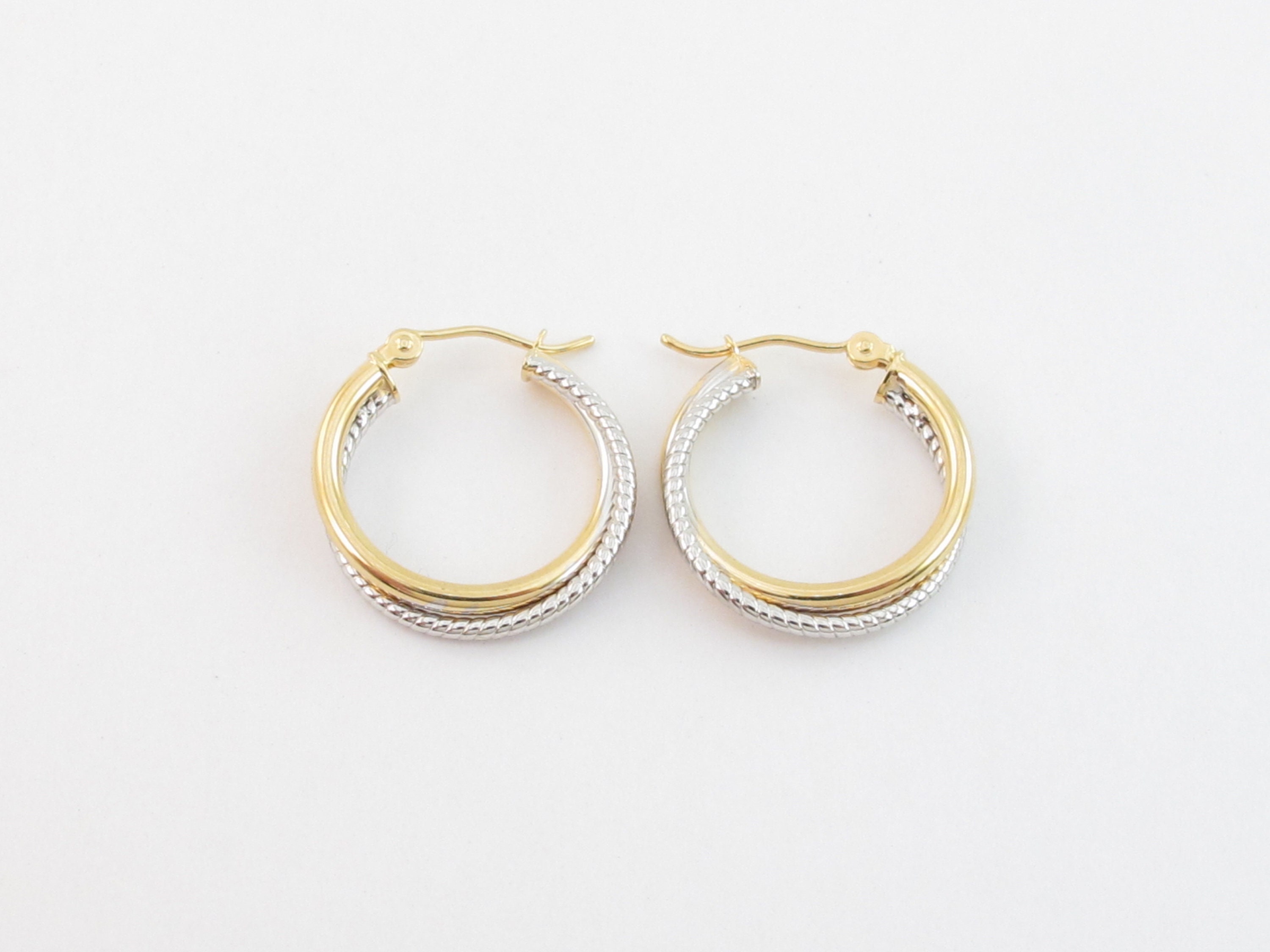 14k Yellow And White Gold Hoop Earrings