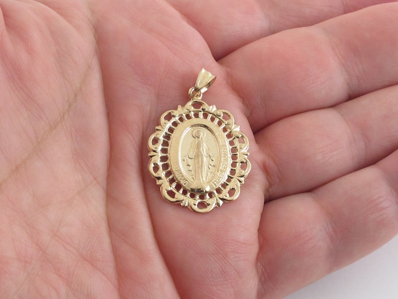 14k Yellow Gold Virgin Mary Charm Pendant Wonderful Image 0