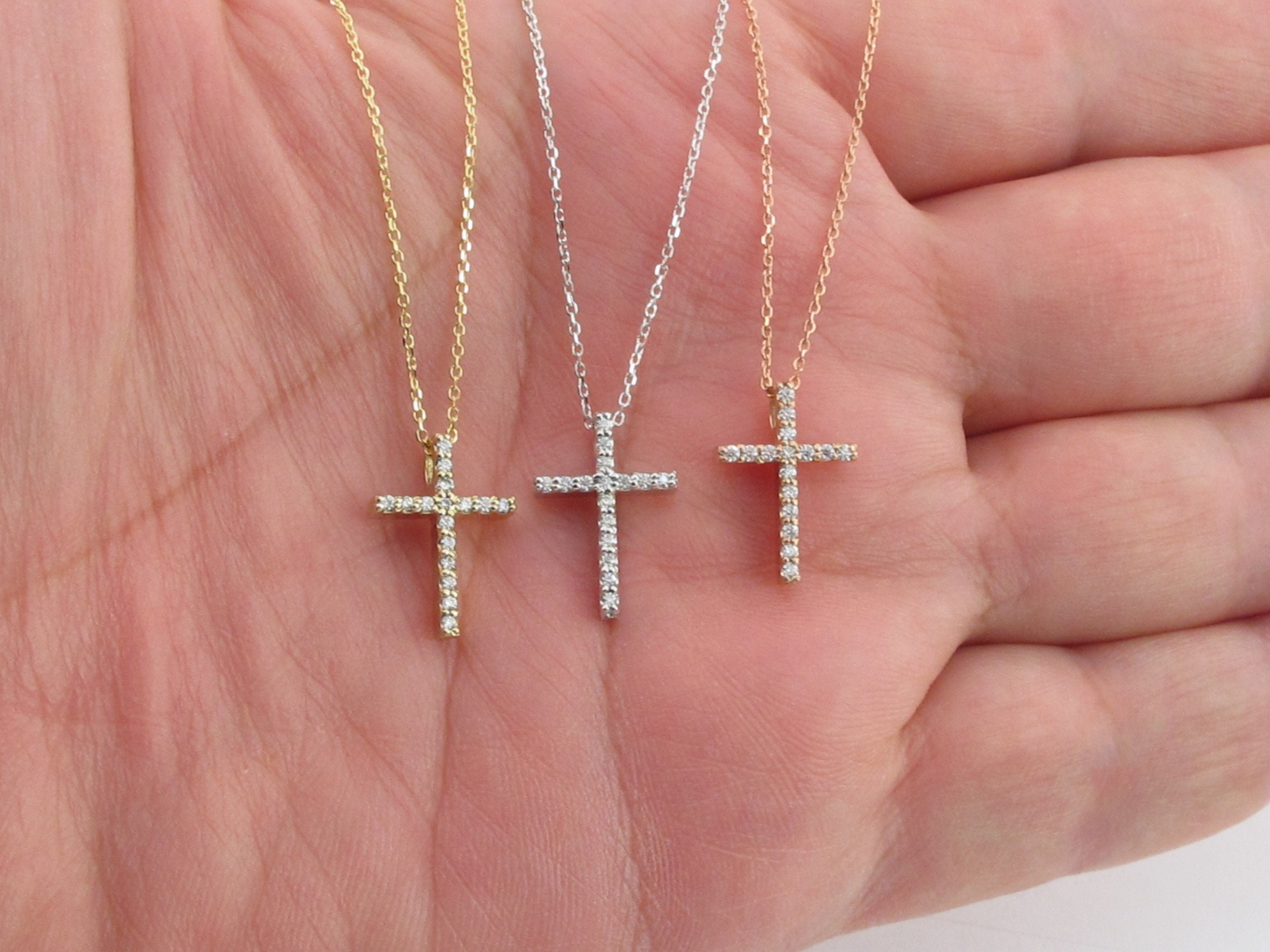 14K ダイヤモンド クロス ペンダント ネックレス 16 14K ダイヤモンド クロス ペンダント ネックレス 16