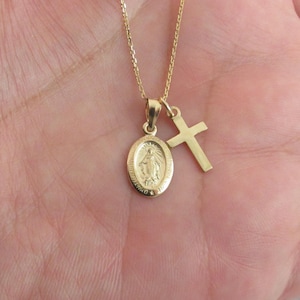 14k Solid Gold Virgin Mary Cross Pendant Necklace - Etsy