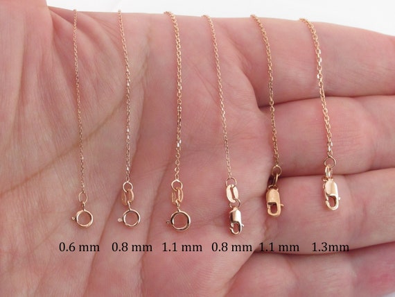 14k Solid Rose Gold Cable Chain 14 16 18 20 0.6 Mm , 0.8 Mm , 1.1