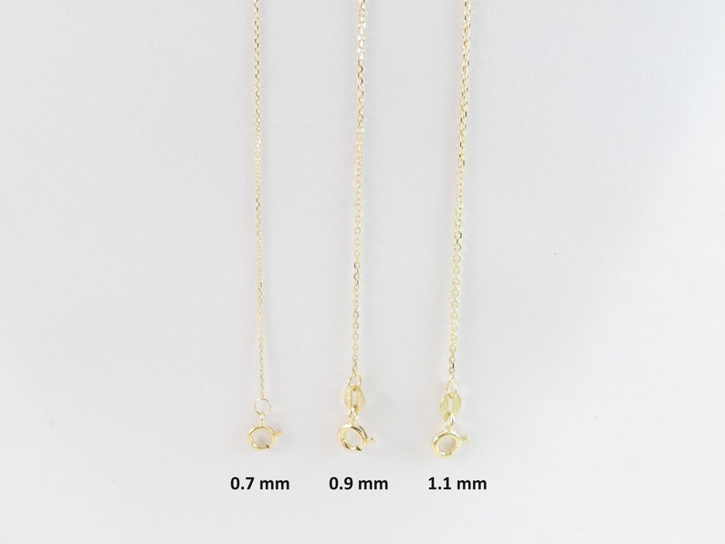 14k Solid Yellow Gold Cable Chain 16 18 20 0.6 mm , 0.8 mm , 1.1 mm Shiny Diamond Cut Chains image 2