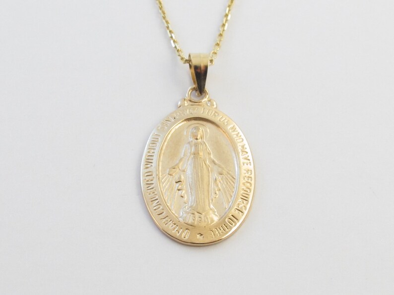 Real 14k Solid Yellow Gold Virgin Mary Pendant Necklace - Etsy